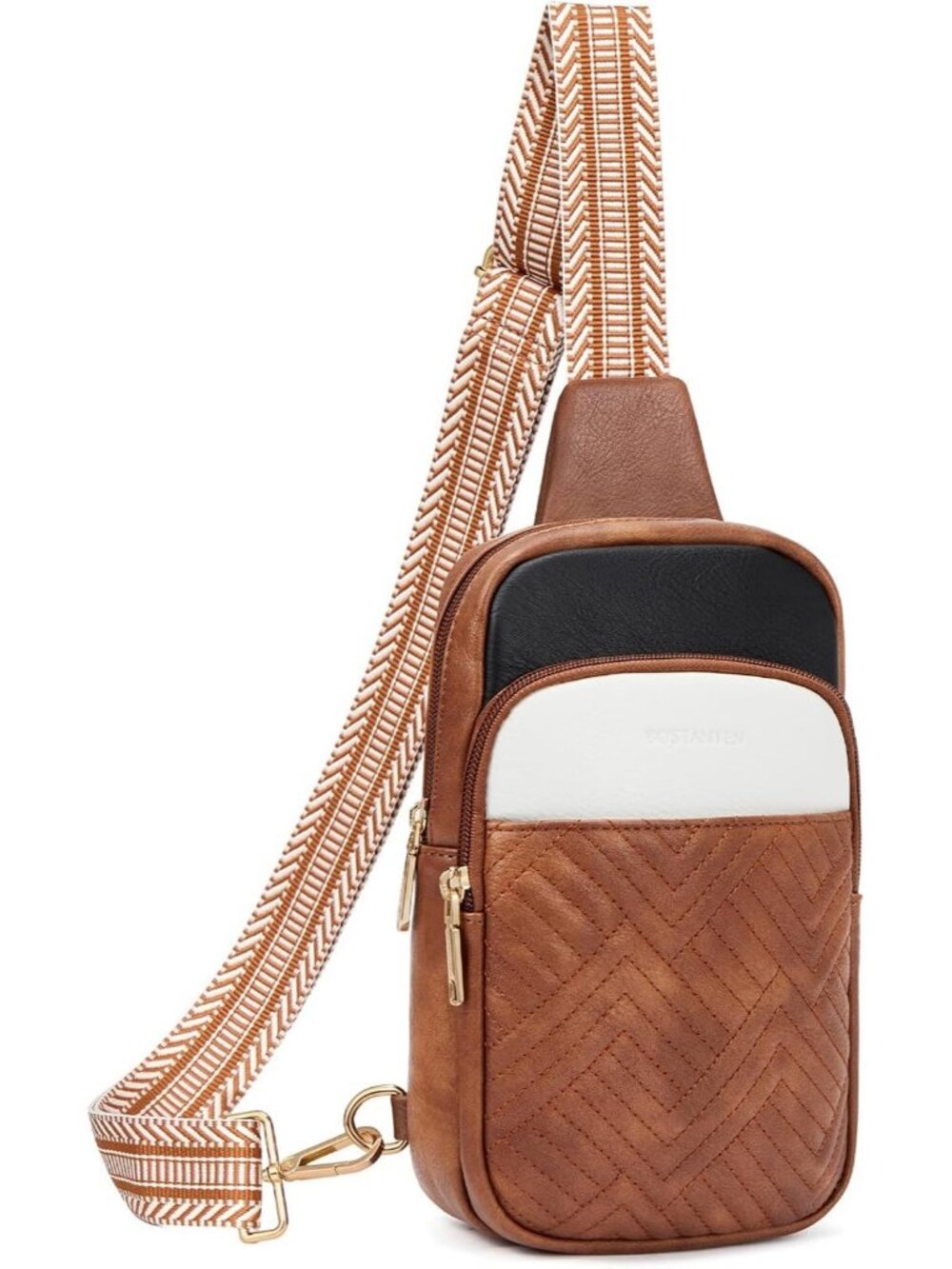 Women's Tricolor Mix Quilted Sling Leather Fanny Pack Travel Purse Crossbody Bag